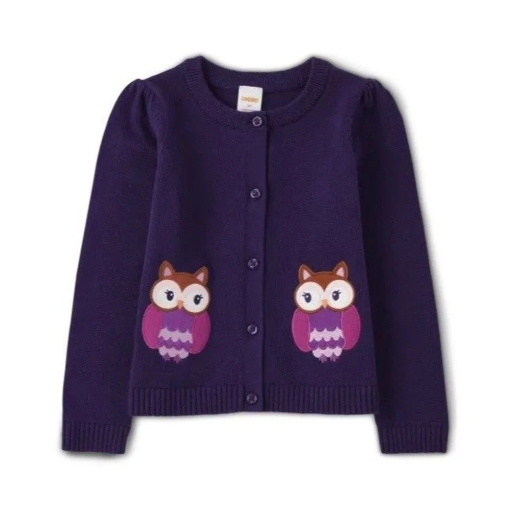 Gymboree Owl Cardigan Sweater Purple Embroidered Girls Sz 12 Magical Meadow Pink